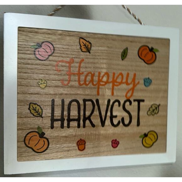 Spritz Indoor Set Of 2 Wooden HAPPY HARVEST Hanging Wall Signs 10"H x 12"W - Picture 2 of 7